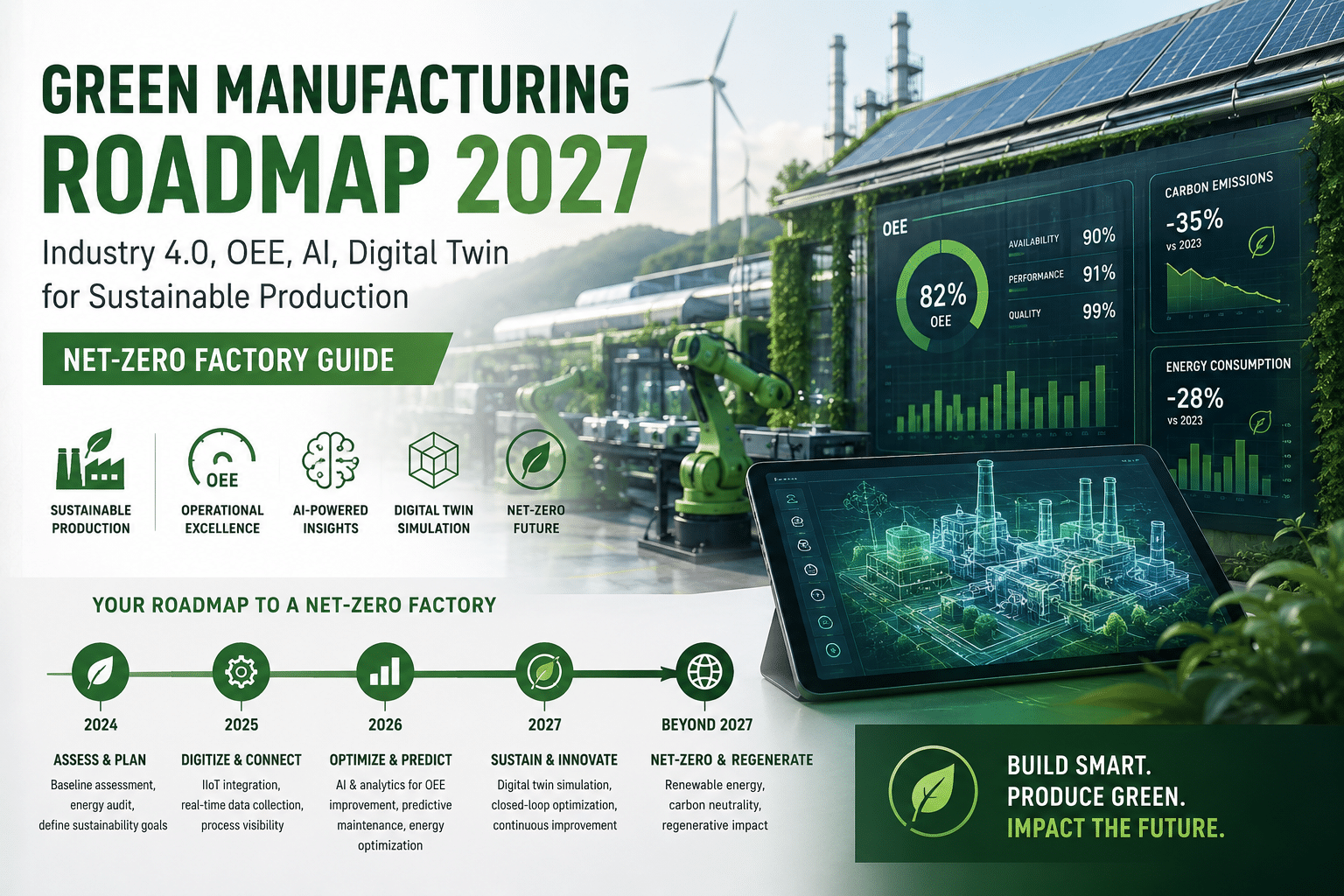 Green manufacturing roadmap 2027: Industry 4.0, OEE, AI, digital twin for sustainable production — net-zero factory guide