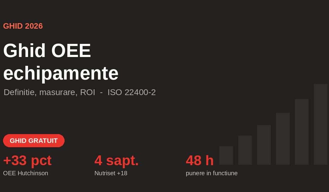 Ghid OEE 2026 - eficienta generala a echipamentelor, repere 60/75/85, referinte Hutchinson si Nutriset - TeepTrak