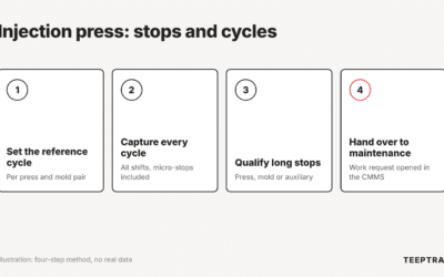 Injection molding presses: tracking downtime and cycle time drift in real time